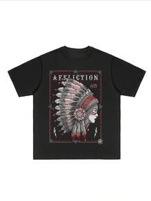 Camiseta para hombre de talla grande con inspiración nativo-americana y gráfico "Live Fast", 100% algodón 220g - Negro - Ver 3