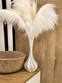 1 件简约白色斯堪的纳维亚陶瓷塑料花瓶，带高大的潘帕斯草原人造花，优雅的北欧风格纹理饰面，家居装饰婚礼餐桌装饰春季客厅墙壁艺术卧室架子装饰防尘礼品套装 - 白色 - 查看 9