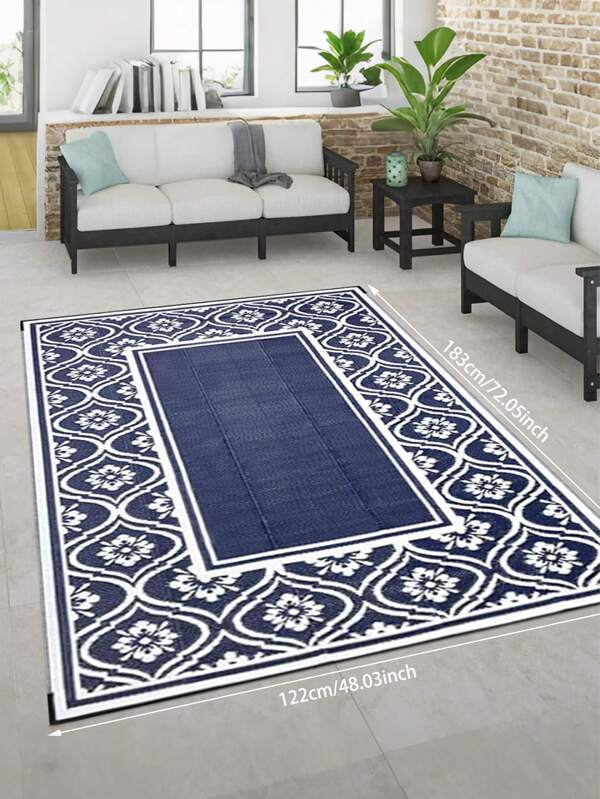 Outdoor Patio Rug, Waterproof Reversible Blue Plastic Mat Carpet For RV Decking, Camping Entrance Porch Picnic Balcony Beach