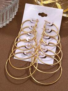 A Set Of 12 Fashionable, Versatile And Simple Geometric Ladies' Earrings In Gold And Silver Colors. They Are Suitable For Matching During Festivals, In Daily Life And For Vacations. - 金黃色 - 查看 3