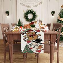 1 Stück Tischfahne mit Mustern von Weihnachtsbaum, Weihnachtsglocke und anderen Weihnachtselementen, hergestellt aus 72 Zoll gestrickter Polyesterfaser, verwendet für Tische bei Feiern, Heim- und Küchendekorationen sowie als Geschenk