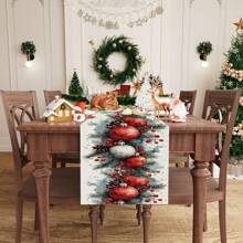 1 Stück Tischfahne mit Mustern von Weihnachtsbaum, Weihnachtsglocke und anderen Weihnachtselementen, hergestellt aus 72 Zoll gestrickter Polyesterfaser, verwendet für Tische bei Feiern, Heim- und Küchendekorationen sowie als Geschenk
