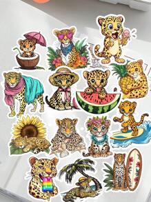 18 pezzi di adesivi carini e fantastici con tema lupo re/estate/piscina/spiaggia/fiore/leopardo, per fai-da-te, scrapbooking, album, planner giornaliero, diario, cancelleria vintage, forniture scolastiche, back to school