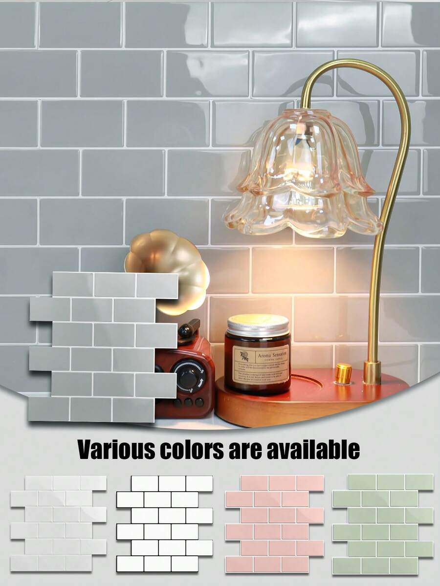 4/10/20 Pcs Kitchen Backsplash 3D Glossy Subway Tile Self-Adhesive Wall Stickers