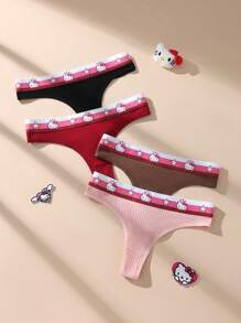 Sanrio 4 piezas Bragas tipo tanga con estampado de Hello Kitty de Sanrio de tiro bajo, suaves de algodón transpirable, estilo adorable, adecuadas para adolescentes y estudiantes