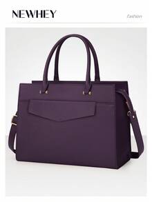 NEWHEY 女士笔记本电脑包 15.6 英寸皮革托特包 2 件套专业工作包带手拿包大号办公电脑包教师包单肩包 - 彩色 - 查看 2