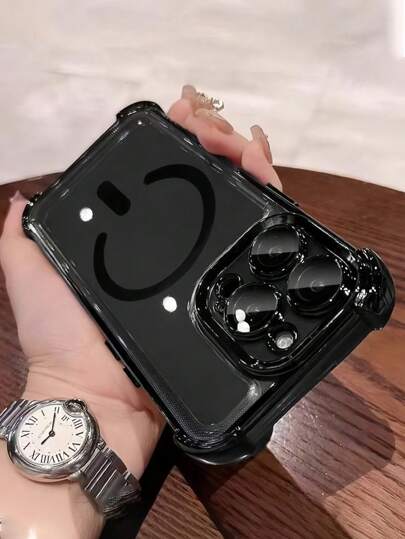 1pc Electroplated Four-Sided Raised Edge Design Protective Phone Case With Skin-Friendly Feel, Built-In Lens Film, Fake Magnetic Absorption, Compatible With Apple 16 Pro Max, P30, NOVA 11, Honor Magic7, Redmi Note 14 Pro+ 5G, Galaxy S25 Ultra, Infinix Smart 8/Infinix Hot 40i/Spark 20/Spark 20C/Spark Go 2024, Moto G54 Waterproof Shockproof Anti-Fall Scratch Resistant