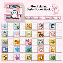 Pixel-Colored Sticker Game Book, Cute Mini Bean Book, Creative Children's No-Cut Handmade Sticker Book School Supplies,Back To School