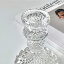 Glass Candle Holder, Crafted With Glass Material Through Precise Cutting Technique. Minimalist And Modern Style, Transparent And Colorless, Cylindrical Exterior With Carved Floral Details, Suitable For Candle Placement, Applicable For Candlelight Dinners, Weddings, Anniversaries And Other Occasions.