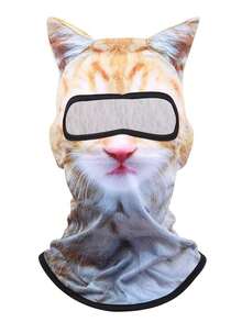 Pasamontaña de esquí con diseño de gato 3D, máscara con orejas para el rostro tipo "sheisty", máscara facial para deportes al aire libre de 4 estaciones con protección UV, máscara de esquí con impresión digital 3D - Multicolor - Ver 14