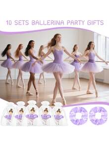 10 sets de Cadeaux de fête de ballerine comprenant 10 élastiques à cheveux chouchous, 10 cartes de remerciement de ballet. Cadeaux de fête d'anniversaire de ballerine, de représentation de danse - Multicolore - Voir 7
