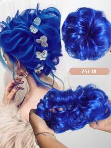 合成发髻接发凌乱卷曲弹力发圈假发发髻甜甜圈发髻女士合成凌乱发髻发圈假发带辫子弹力发片女士合成卷曲马尾 - 自然黑 - 查看 32