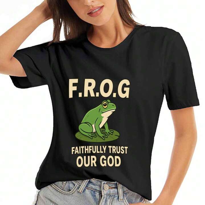 日本初の カエルモチーフF.R.O.G.レディース純綿Tシャツ，純綿高品質 トップス