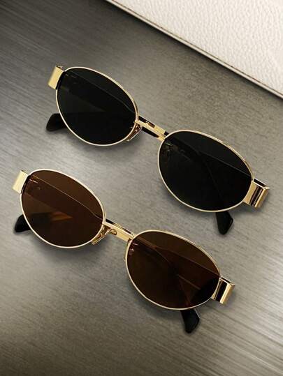 1/2 Pcs Of Women's Metal Frame Oval/Polygonal Fashion Glasses, Suitable For Daily Use And Outdoor Activities For Summer Beach Vacation,Outdoor,Travel