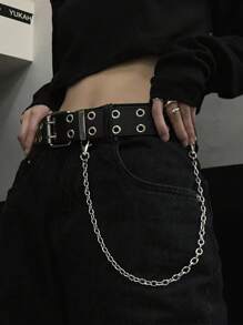 Square Buckle Punk Silver Double - Eyelets Chain - Decor Jeans Belt - Y2K Stylish & Timeless Versatile Essential Summer, School Casual, Business, Boyfriend Husband Father Dad Men Gift, Daily Wear, Fashion, Teen, Outdoor, Vacation, Athletic, Travel, Street, Boho, Vintage Fall, Autumn, Halloween Autumn-Winter Accessories,Suitable For Teens, Youth,Men,Casual, Outdoor, Athletic, Vacation, Graduation Gifts, Birthday, Daily Wear