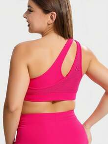 1pc Women Plus Size Seamless Mesh Crisscross Sports Bra, Wireless Lift And Support, Adjustable, Comfortable For Yoga, Sleep, Exercise - Hot Pink - View 3