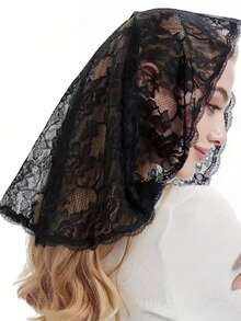 1 件新娘蕾丝面纱教堂婚礼头饰单层边饰头饰婚礼配饰 - 彩色 - 查看 5