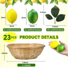 12 Pcs Fake Lemon Limes Artificial Fruits Yellow Green Faux Lemon Limes Mix Set With 10 Pcs Leaves 1 Pc Woven Basket Lifelike Fake Fruits Decor For Kitchen Party Table Photo Prop Home