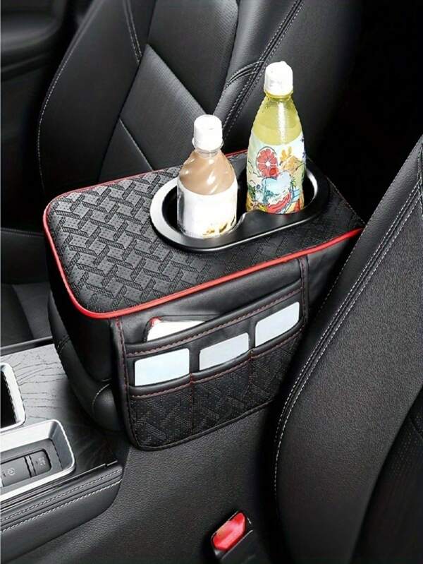 PU Leather Car Armrest Cushion Thicken Height Center Console Arm Rest Pad With Cup Holder Memory Foam Elbow Support