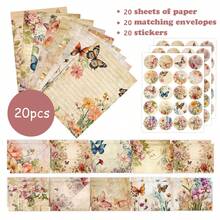 40/60 件/套复古文具套装，花卉、蝴蝶、空白手写复古风格礼品信封和便条纸、学校用品、返校 - 復古色 - 查看 13