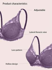 Women's Lace Lingerie Bra With Underwire, Lift And Support, Adjustable Back Closure, Sexy Semi-Sheer Purple, Summer - Purple - View 9