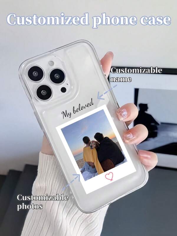 1 gepersonaliseerde telefoonhoes met foto en naamprint, transparante beschermhoes met anti-valfunctie, compatibel met Samsung A13/A21s, 16e, 16 Pro Max, 16 Pro, XR, 11, 14. Modieus, kleurrijk, schattig, gepersonaliseerd, uniek gepersonaliseerd cadeau voor vriend, vriendin, familie, vrienden. Compatibel met iPhone, stijlvol, kleurrijk, vintage, schattig, gecontracteerd, grappig, gepersonaliseerd, uniek, aangepast, ideale cadeaus voor hem, ideale cadeaus voor haar, vriend, vriendin, familie, vrienden, grootouders, koppels, voor jubilea, voor verjaardagen.