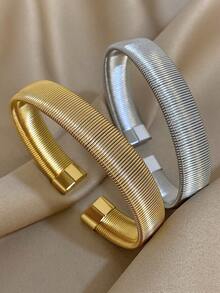 1 pieza Brazalete minimalista, brazalete de acero inoxidable para superposición para mujeres, accesorio para uso diario y de fiesta, regalo de verano y Navidad - Multicolor - Ver 6