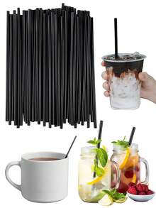 100pcs/200pcs S Black Plastic Disposable Coffee/Drink Straws, Suitable For Milk Tea, Soy Milk, Juice, Coffee, Cocktails, Smoothies, Milkshakes And Cold Drinks,For Hawaiian Parties, Weddings, Birthdays, Pools, Summer, Beaches, Home Use - Multicolor - View 4