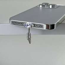 Accesorio de enchufe antipolvo de pluma de estilo japonés nuevo de aleación, compatible con iPhone, teléfonos Android con conector Tipo-C, regalo de primavera - Plateado - Ver 10