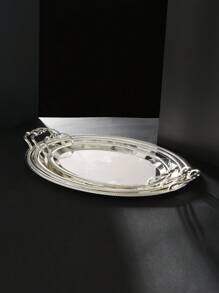 1pc,Or 2pcs,Luxury Leaf-Engraved Silver Tray - Electroplated Pure Iron Art Decor With Mirror Finish,Handcrafted Floral Metal Centerpiece For Dining Table/Wedding/Display Shelf | Nature-Inspired Luxury Home Accessories