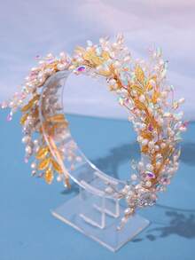 1 件优雅珍珠水晶头带发夹，适合女士，新娘婚礼配饰，浪漫奢华装扮珠宝，适合舞会、派对和活动 - 彩色 - 查看 3