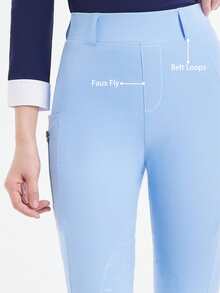 Women's Sky Blue Horseback Riding Leggings, Mid-Waist, Slimming, Pockets On Sides, Friction-Resistant, Elastic, Breathable, Sweat-Wicking, Soft And Comfortable, Suitable For Outdoor Horse Riding Sports - Baby Blue - View 6