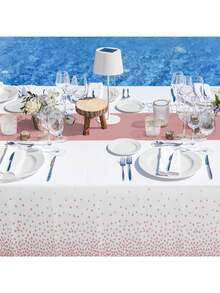 White And Rose Gold Disposable Plastic Tablecloths And Satin Table Runner Set, 54 X 108 Inch Tablecloth, 11 X 108 Inch Table Runners For Wedding Graduation Birthday - Rose Gold - View 5
