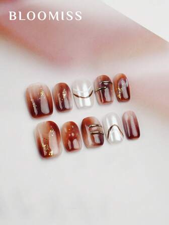 10 片手工制作的短款可重复使用假指甲