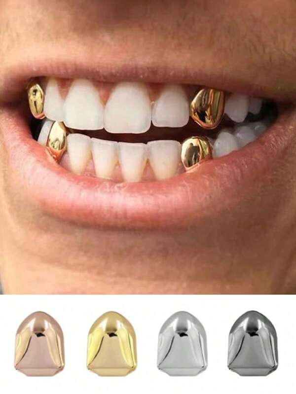 1pc Classic Metallic Tooth Decor, Multi-Colored Bling Single Tooth Hip Hop Style, Includes Adhesive Gel, Suitable For Stage, Street Wear, Unisex