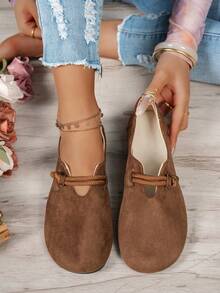 棕色圆头休闲软底平底鞋，女士百搭鞋款，户外防滑耐磨轻便孕妇护理鞋；休闲鞋 - 深棕色 - 查看 3