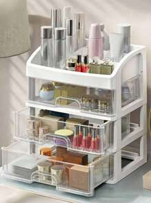 1pc Makeup Organizer Storage Box, Large Capacity Portable Travel Makeup Case, Waterproof Dustproof Jewelry Box, Multi-Layer Display Rack For Lipstick, Nail Polish, Stationery, Suitable For Living Room, Bedroom, Bathroom, Dorm, Desk