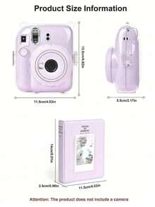 Ensemble mini caméra instantanée 12 films, kit coque cristal - étui de protection, autocollant de corps, bandoulière, ensemble 3-en-1 + 64 feuilles d'album photos doux de 3 pouces, support photo, étui pour appareil photo, combo album