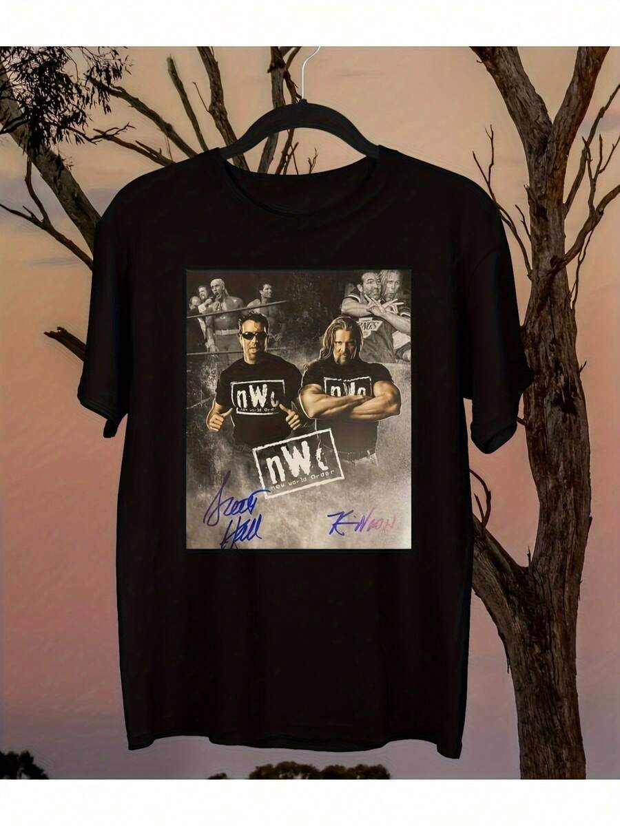 Allseason Apparel Vintage  Wrestling T-Shirt - Scott Hall Razor Ramon Kevin Nash Retro Graphic Tee, Durable Hot Transfer Print, Unisex Casual Fit (Sizes S-3XL), Machine Washable Black Retro Wrestling Top For Men & Women, All-Season Comfort, Wrestling Shirt, Comfortable Clothing, Autographed Design, Regular Fit Tee - Black - View 1