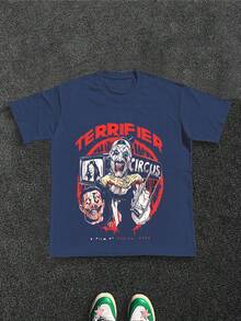 Terrifier Circus Print T-Shirt For Men,100% Cotton 220g - Màu xanh lam - Xem 1