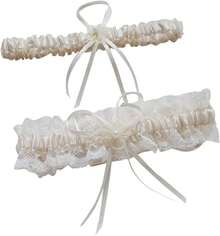 Lace Wedding Garters For Bride Pearl Stretch Prom Garter, Women Wedding Bridal Legs Garter Set Garter Belt - 象牙 - 查看 6