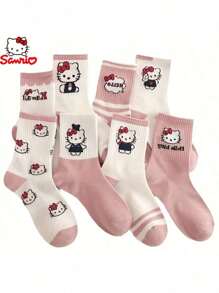 Sanrio 1/2/4/8Pairs Sanrio Random Shipping Sanrio Hello Kitty Kuromi Melody Cartoon Anime Pattern Children's Mid-Length Socks,Spring And Summer Sports Socks, Breathable, Odor Proof, And Sweat Absorbing Socks Suitable For Ages 9-25.