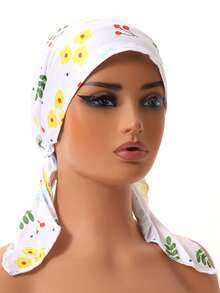 1pc Ladies' New Arrival Curved Solid Color Double-Tail Headband Cap, Simple And Convenient Bonnet Hair Bonnet Turban Hair Sleep Cap - Multicolor - View 15