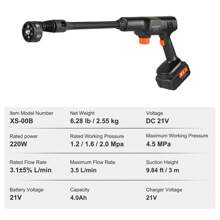 KFFKFF Cordless Pressure Washer, 652-PSI 1.0 GPM Portable Power Cleaner, Handheld High-Pressure Car Washer Gun With 4.0Ah Battery, Charger, 6-In-1 Nozzle, For Home/Floor Cleaning & Watering