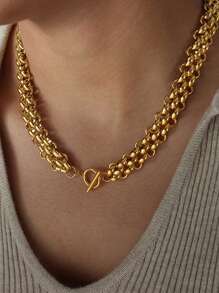 Tkool 1pc Fashion Exaggerated Metal Style Stainless Steel Necklace With OT Clasp, Stylish Accessory For Party & Daily Wear, Gift