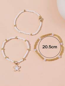 3 件/套女孩海星和贝壳串珠脚链，多层简约时尚脚链套装 - 彩色 - 查看 4