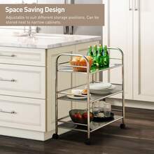 CLIPOP 3 Tier Kitchen Storage Cart Rolling Bar Cart Stainless Steel Trolley With Lockable Wheels, Catering Trolley On Wheels For Restaurants Drinks Vegetable Storage Book - Silver - View 3