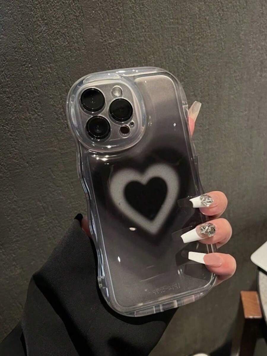 Funda de teléfono de onda de burbujas de TPU con forma de corazón negra, adecuada para 11/12/13/14/15/15 Plus/15 Pro/15 Promax