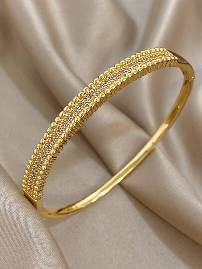 1pc Elegant Gold Bracelet, Women's Zirconia Thin Bracelet, Suitable For Christmas, Birthday, Daily Wear, Party, Can Be Jewelry Gift