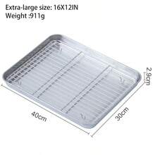 带架子的烤盘，带冷却板的不锈钢烤盘，防锈耐用，哑光表面，易于清洁，适用于烘焙、烘烤和冷却，可用洗碗机清洗 - 銀色 - 查看 16